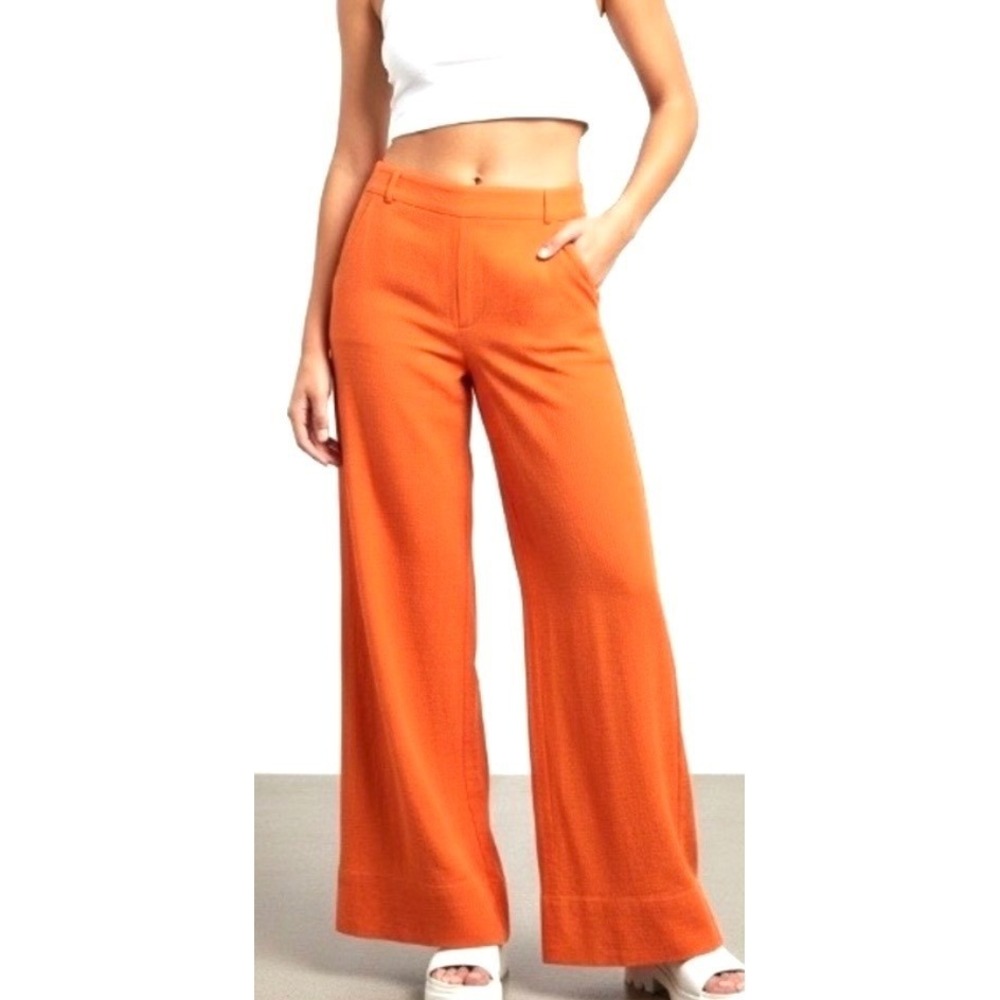 Solid & Striped Tangerine Roya Wide Leg Seersucker Resort Pants Cover Up Size L